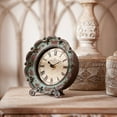 thumbnail image 3 of Vintage French Decorative Pewter Desk Clock, Battery Operated Green Table Top Clock for Living Room Shelf, 3 of 5