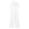 thumbnail image 4 of TEAJOPSUU Womens Cap Sleeve Collared Jumpsuits Zip Front Wide Leg Long Rompers with Pockets Turn Down Collar Summer Casual Daily Wear White, 4 of 6