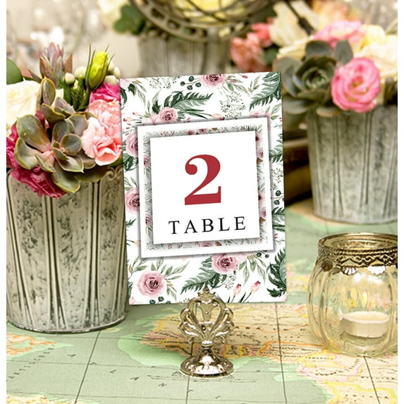 Darling Souvenir Calligraphy Table Numbers Rose Blossom Elegent Chic Table Top Cards-4" x 6" (1 to 20)