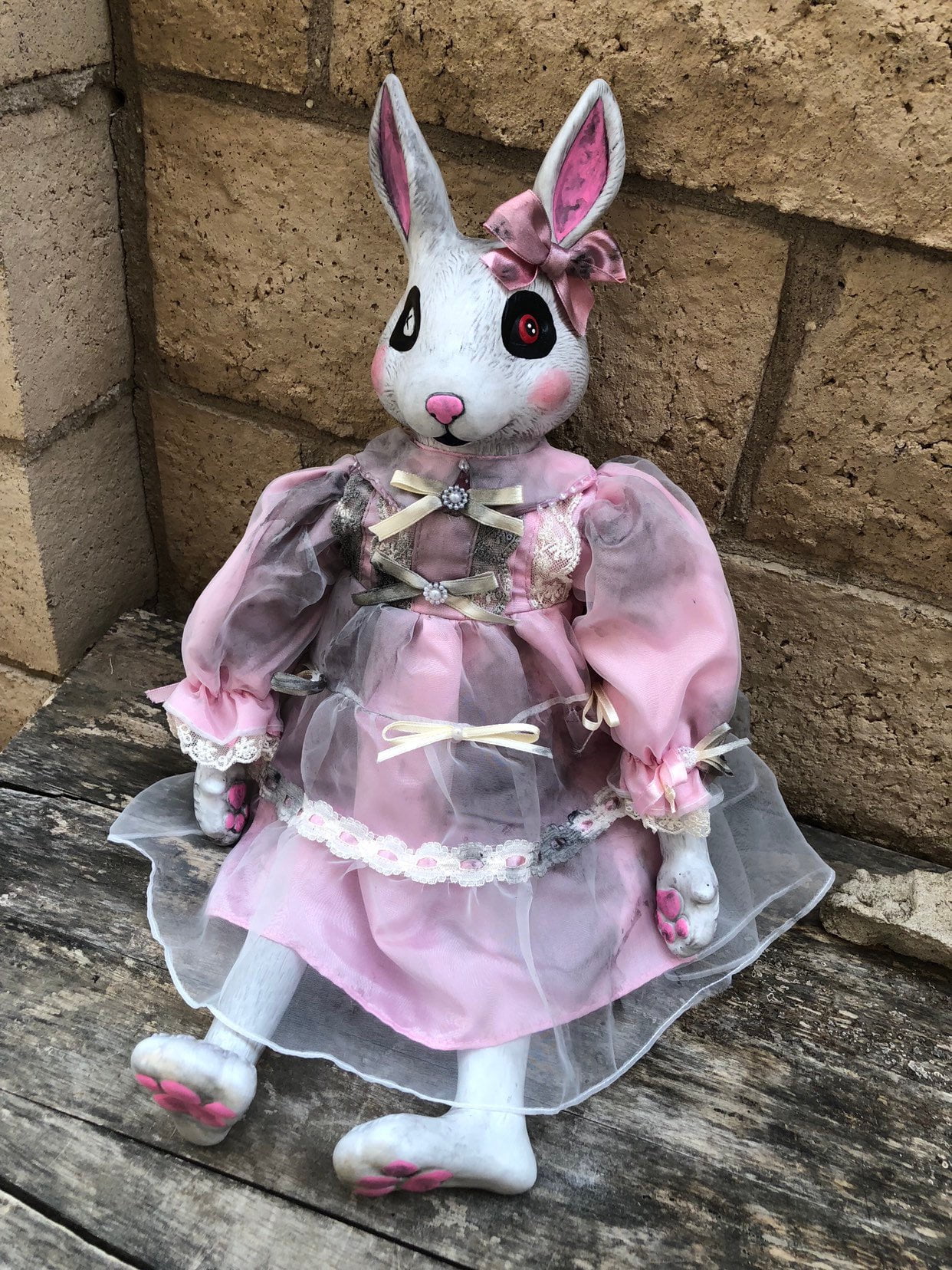 OOAK Creepy Horror Doll Artist Altered Stuffed Rabbit Gothic Easter Bunny  plush