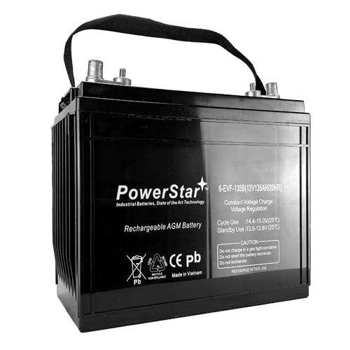 PowerStar Replacement for Trojan T1275 12V 135Ah Deep Cycle Flooded Lead Acid Golf Cart Battery