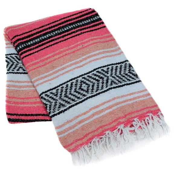 Mexican Blankets and Throws, 10 Pk, 74"x50" - Made in Mexico, Lightweight Yoga Blanket for Schools, Studios, Outdoors, Camping, Picnic, Decor-Machine Washable, Coral/Melon/White/Black