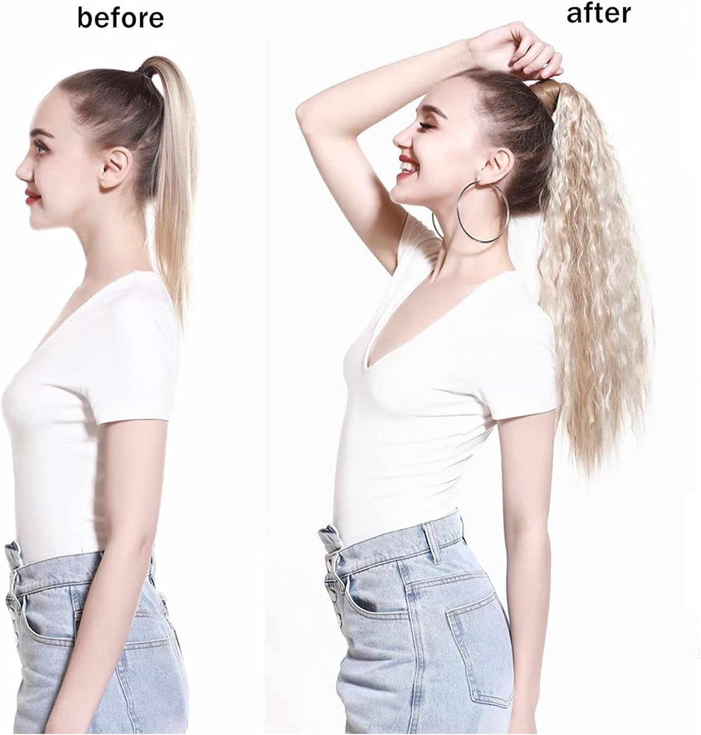 Aorsher Clip in Ponytail Extension, 24 Inch Long Curly Wavy Black Ponytail Natural Wavy Synthetic Hairpiece Pony Tails Hair Extension for Women Daily Use