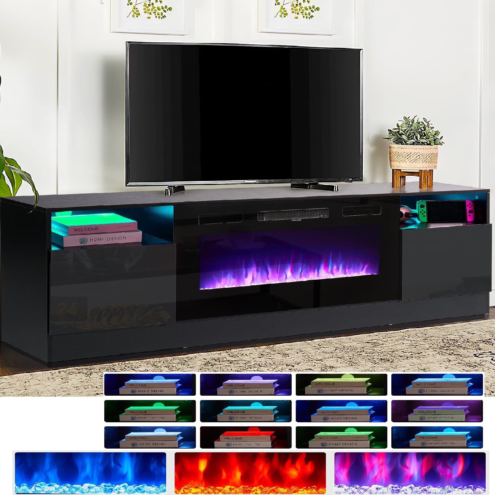 Oneinmil Fireplace TV Stand for TVs up to 80", TV Stand with 36