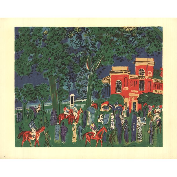 RAOUL DUFY Horse Race 23" x 29" Serigraph Green, Blue, Red