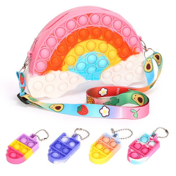 Fidget Toys Shoulder Bag, Rainbow Fidgets Bag Purse for Girls Relief Stress Sensory Fidget Toys