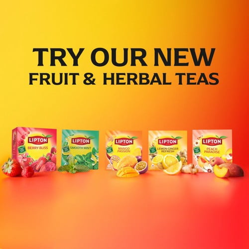 Lipton Fruit Tea Lemon & Ginger Refresh Tea Bags 20's, British Import (Pack of 3)
