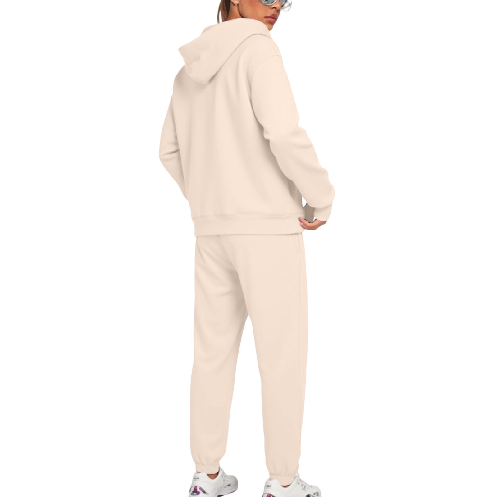 UPPADA 2 Piece Set for Women Casual Two Piece Outfits Lounge Set Trendy Hoodies Matching Comfy Set and Jogger Suits Long Sleeve Sweatshirts Sweatpants Set Beige,M