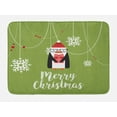 thumbnail image 1 of Christmas Bath Mat, Nerdy Funny Penguin Holding a Gift Box Hanging Line Snowflake Ornaments, Plush Bathroom Decor Mat with Non Slip Backing, 29.5" X 17.5", Olive Green White, by Ambesonne, 1 of 2