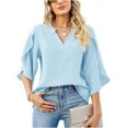 thumbnail image 2 of Chiffon V Neck Loose Top With Lace Trimmed Petal Sleeves For Women Lightweight Summer Blouse, 2 of 2