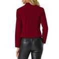 thumbnail image 3 of INSPIRE CHIC Women's Vintage Stand Collar Open Front  Button Decor Velvet Jacket XS Wine Red, 3 of 6