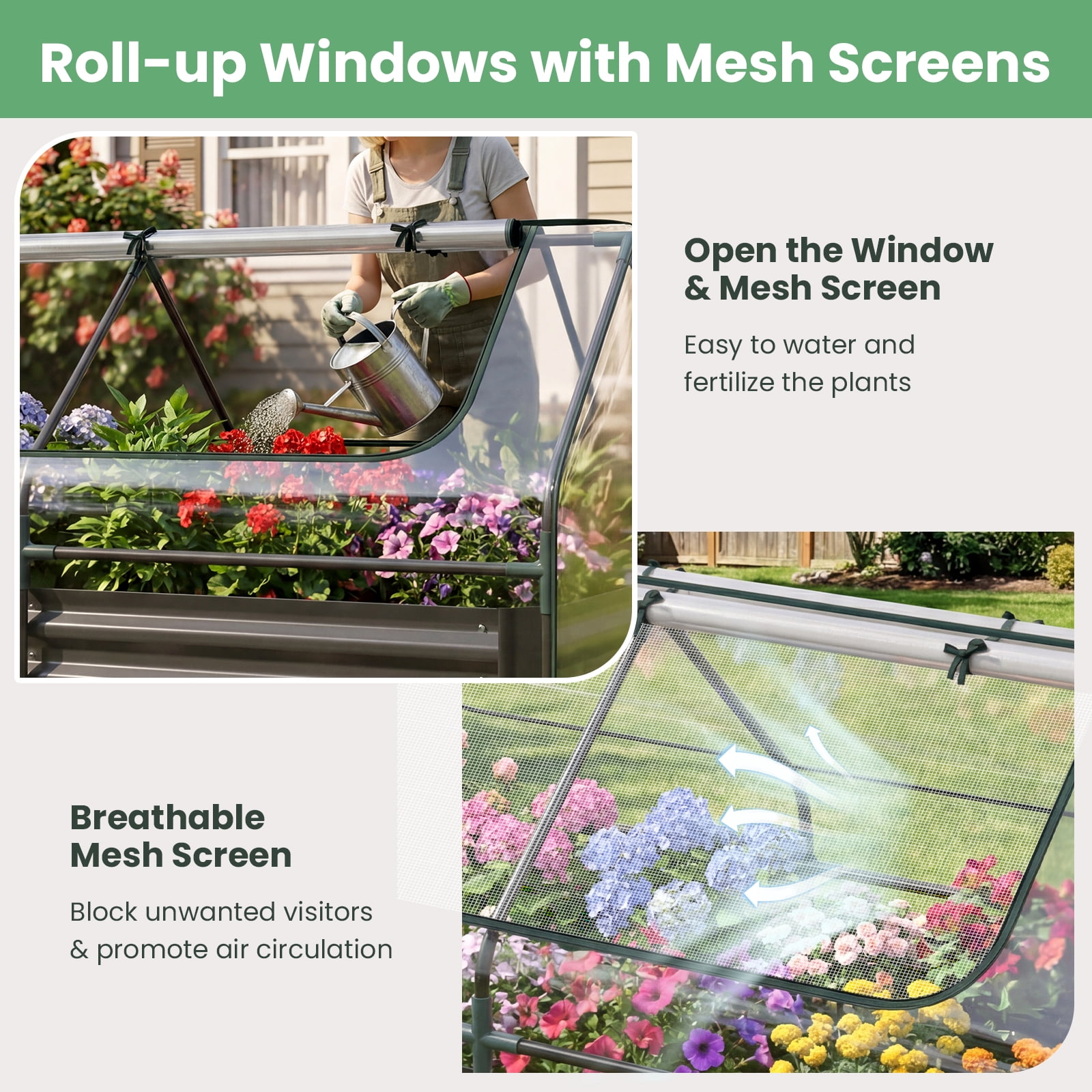 Gymax Raised Garden Bed w/ Cover 68'' x 33'' x 21'' Planter Box w/ Mini Greenhouse Black & Clear
