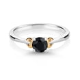 thumbnail image 2 of Gem Stone King 925 Sterling Silver and 10K Yellow Gold Black Sapphire Solitaire Engagement Ring for Women (0.69 Cttw, Round 5MM, Gemstone September Birthstone, Size 6), 2 of 4