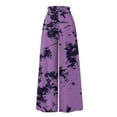 thumbnail image 4 of YDKZYMD Wool Pants Women Wide Legs Elastic Boho Ruffle Drawstring Pants Floral Palazzo Beach Loose Petite with Pocket Trousers Summer Comfy Plus Size Casual Pants Purple 3XL, 4 of 4