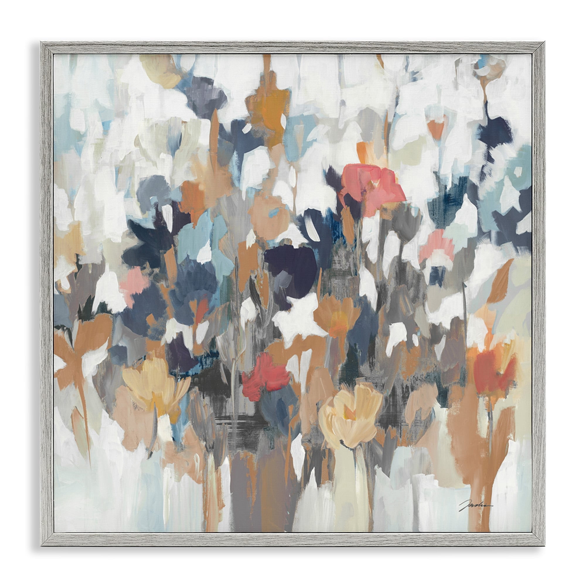 Stupell Industries Modern Painterly Floral Arrangement Abstract Petals Framed Wall Art, 12 x 12, Design by Liz Jardine