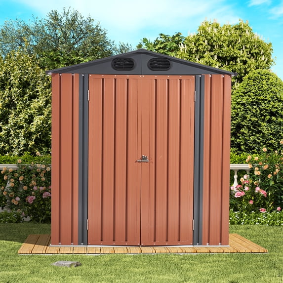 Clearance! 6 x 6 FT Storage Shed, Outdoor Galvanized Steel Shed, Outside Garden Tool Storage House with Lockable Door for Patio, Backyard, Lawn Mower, Black