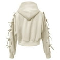 thumbnail image 5 of Zip Up Hoodie Women with Ribbon Bows Cropped Varsity Jacket Fall Cute Outerwear, 5 of 6