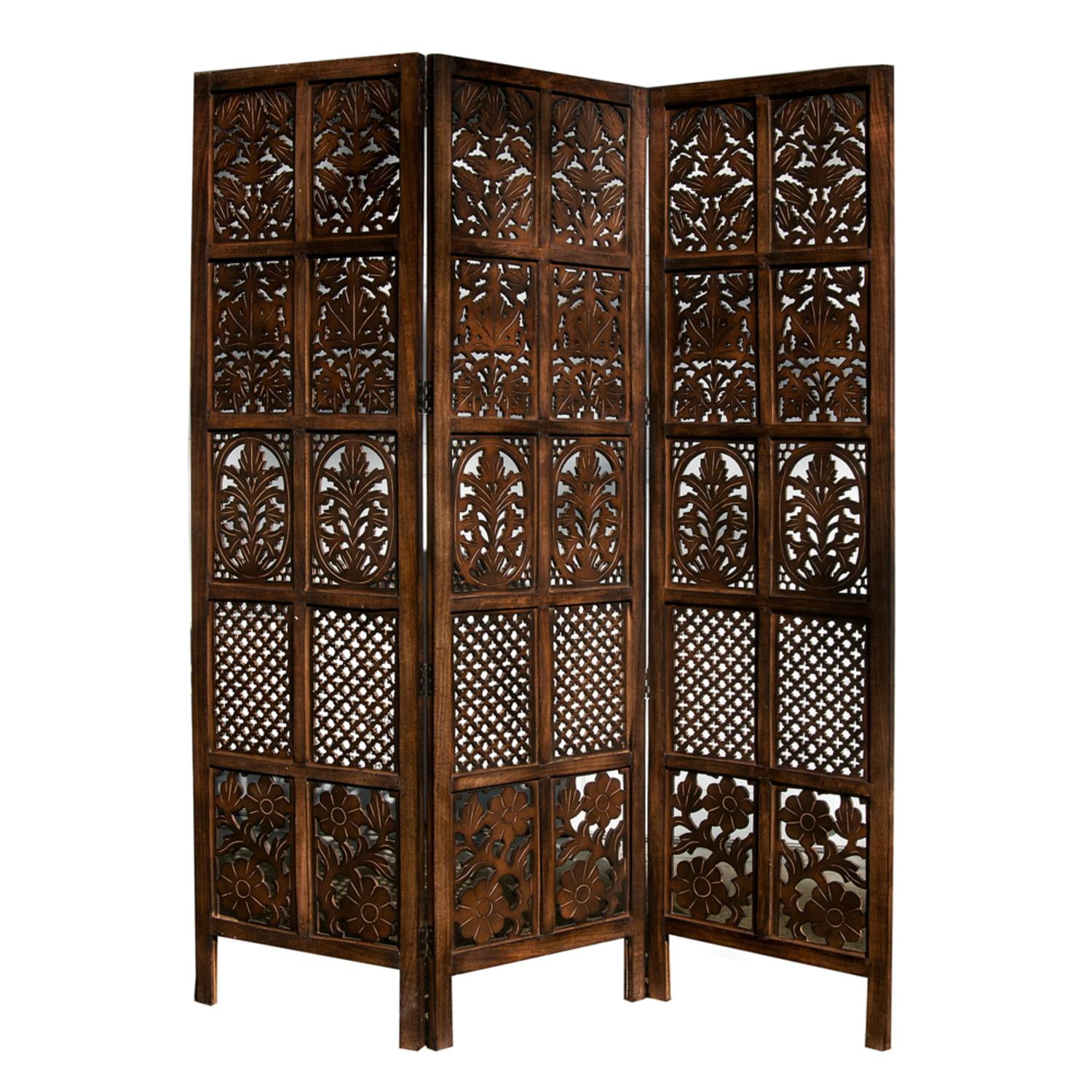 72" VedaHome Hand Carved Wood Floral Grid 3Panel Room