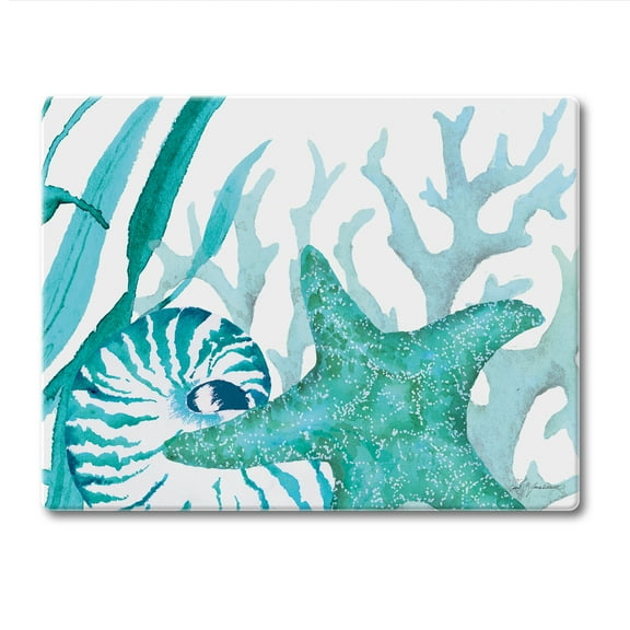 CounterArt "Coral Life" 3mm Tempered Glass Cutting Board 10" by 8"