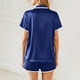 thumbnail image 5 of Pijama informal de poliéster para mujer, blusa lisa de manga corta con cuello vuelto, pantalones cortos a la moda, 5 of 8