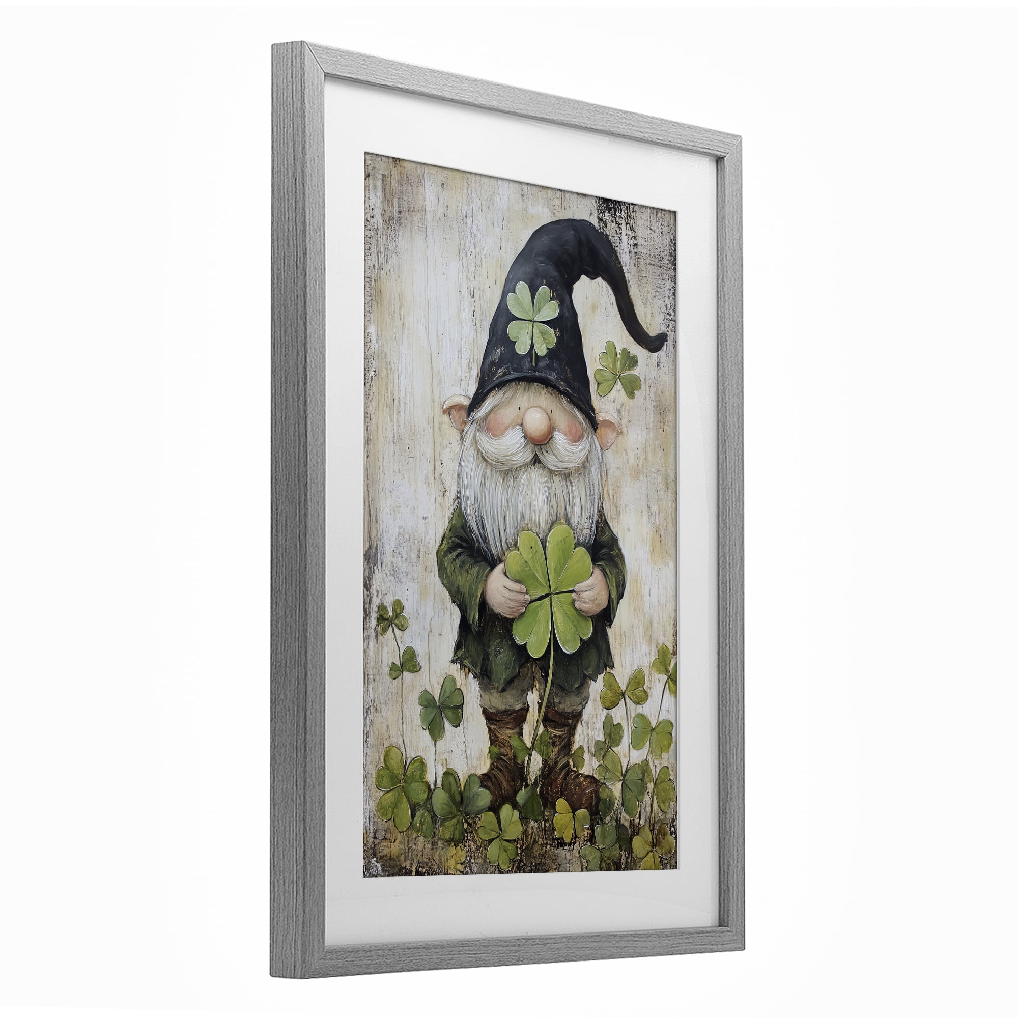 Stupell Industries Cottage Shamrock Gnome Gray Framed Print Under Glass, design by Tina LeCour