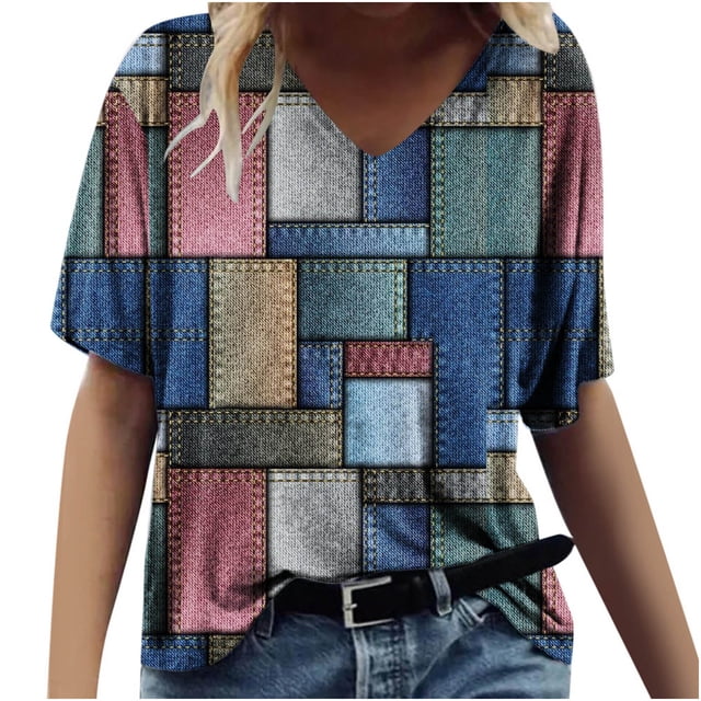 Birdeem T-Shirt Ample Décontracté à Col en V à Manches Courtes pour Femmes avec Imprimé