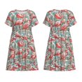 thumbnail image 3 of Bixox Robe d'Été à Manches Courtes pour Femmes Robe Ample Longueur Genou avec Poches-Rose Flamant Rose, 3 of 7