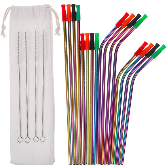 HEANUJJ 16Ud Kit De Pajillas Metálicas Reutilizables Con Punta De Silicona Y Bolsa Portátil