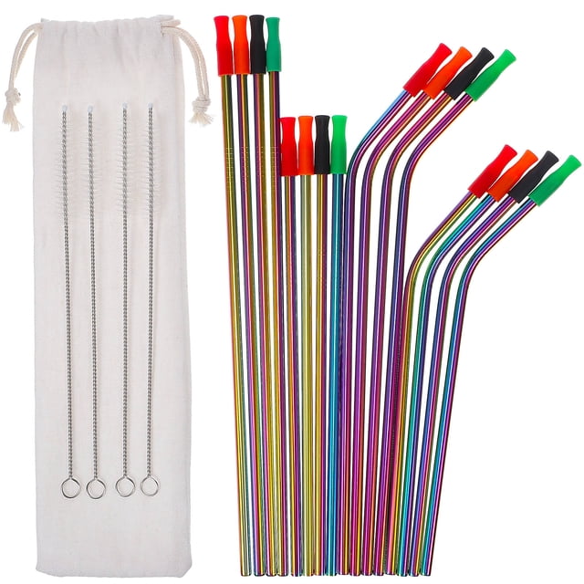 HEANUJJ 16Ud Kit De Pajillas Metálicas Reutilizables Con Punta De Silicona Y Bolsa Portátil