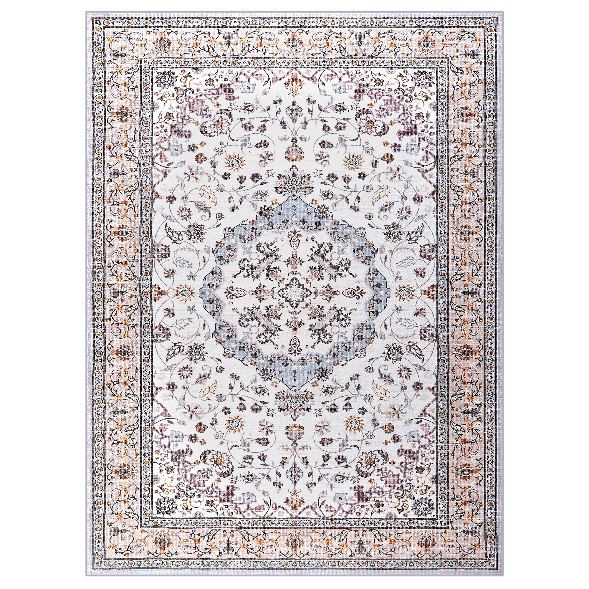 Wondo Bohemian Machine Washable Area Rug for Living Room, Brown, 5' x 8'