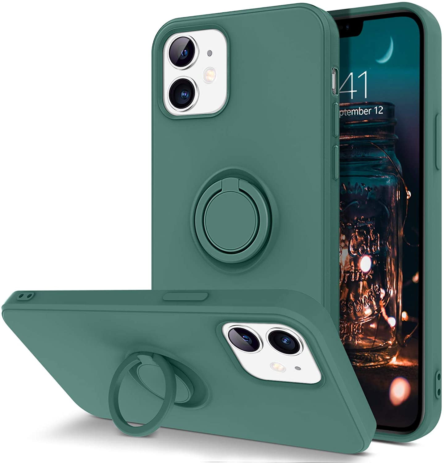 Compatible With Iphone Case Slim Silicone Soft Rubber With 385 Ring Holder Car Mount Supported Protective Cute Phone Cases Cover For Iphone11 Pro Dark Green Walmart Com Walmart Com