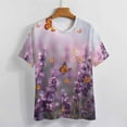 thumbnail image 4 of Lavender T-Shirt O Neck Retro Print Big Size T-Shirts Short Sleeve Tees Womens Pretty Design, 4 of 5
