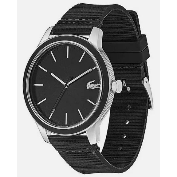 LACOSTE 2011087 12.12 BLACK DIAL BLACK SILICONE STRAP MEN'S WATCH