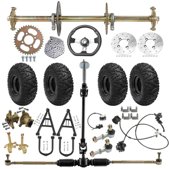 Go Kart & Drift Trike 32" Rear Axle Kit with 145/70-6" Wheel Tires, 3 Stud Hub, Sprocket, Steering Assembly & Brake System for Custom Builds ATV, Quad, & Golf Carts Drift Trikes and Vehicles