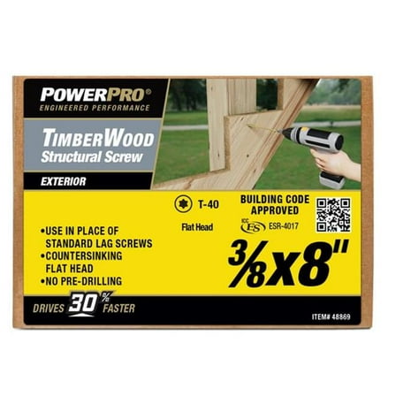 Hillman Fasteners 48869 Power Pro Flat Head Timber Screws - 0.37 x 8 in.