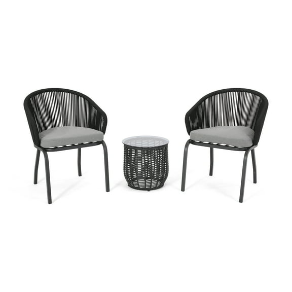 Kriday Outdoor Modern 2 Seater Chat Set, Black and Gray