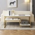 thumbnail image 2 of Ivinta White Sofa Table, Narrow Entryway Table with Storage Shelf, Faux Marble Top Console Table with Gold Metal Frame, 2 of 6