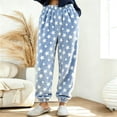 thumbnail image 2 of Women's Fleece Pajama Pants Star Print Elastic Waist Cuffed Ankle Loose Fit Soft Warm Cozy Casual Fall Winter Everyday Lounge Sleep Trousers Blue, 2 of 8