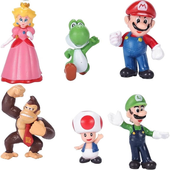 & Luigi Figurines Toy Cake Toppers, Birthday Party ation Set Mystery Box Room and Office Collection (6-Pack)