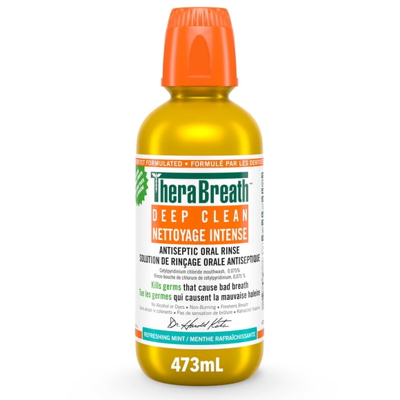 TheraBreath Deep Clean Mouthwash, Kills 99.9% of Germs that Cause Bad Breath, Plaque and Gingivitis, Refreshing Mint, 473 ml