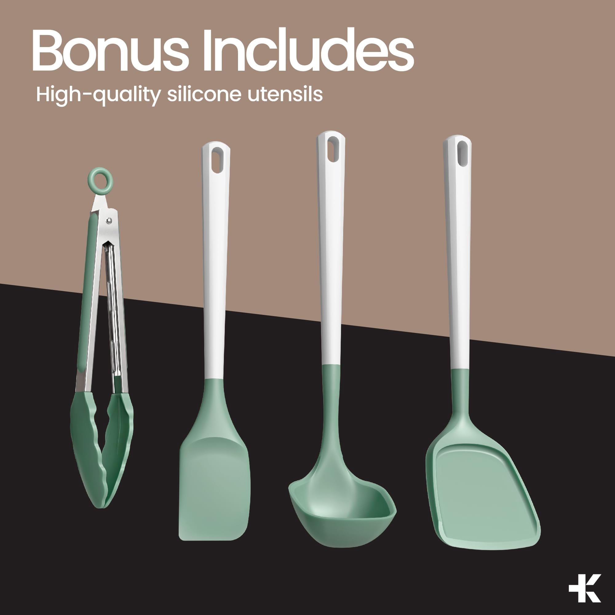 Bakken 12-Piece Aluminum Cookware Set with Ceramic Nonstick, All-Stovetop Safe to 500°F, Pots & Pans with Lids, Silicone Utensils, Dishwasher Safe