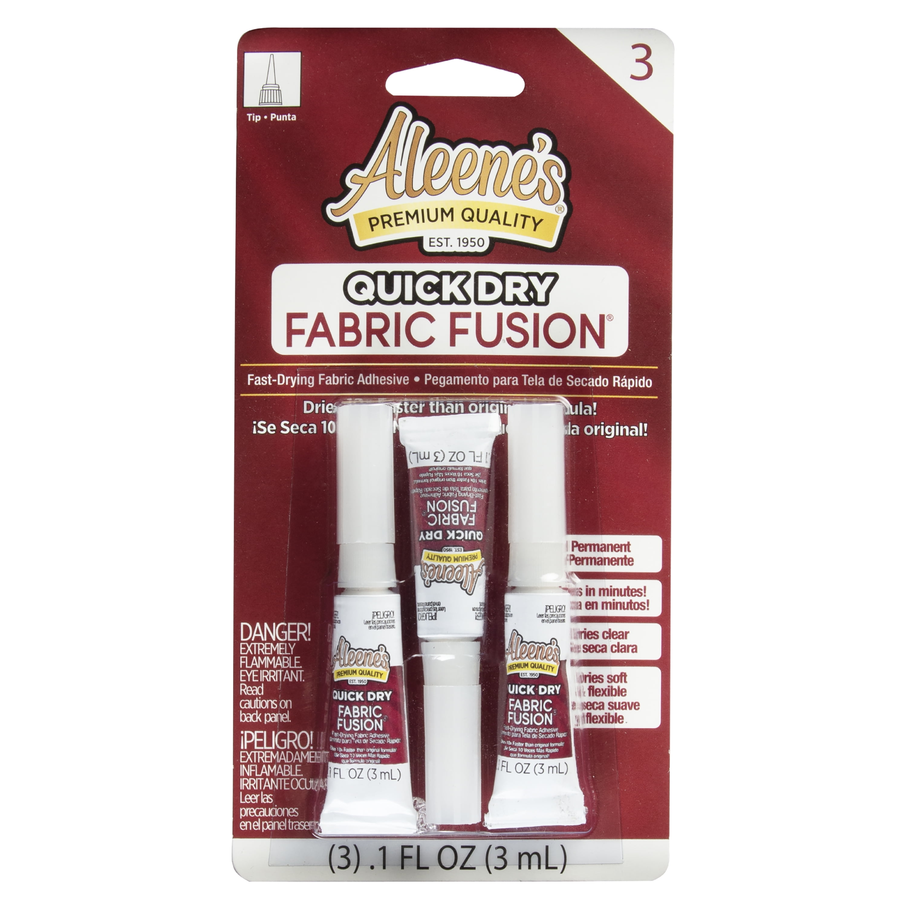 (2 pack) Aleene's Quick Dry Fabric Fusion Glue, .1 fl oz - 3 Pack, Dry Time 5 Minutes