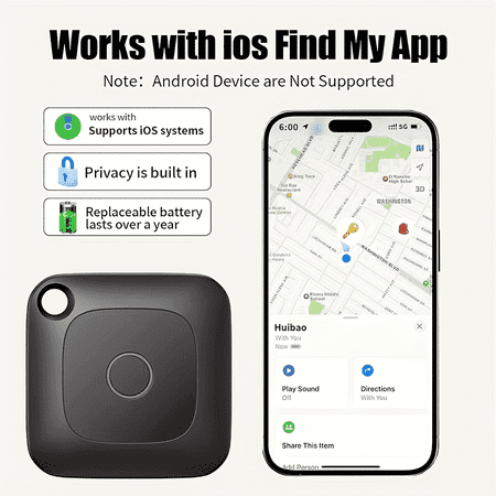 VAETTLO Air Tracker Tag, 1 Pack, Works with Apple Find My (MFi Certified), Replaceable CR2032 Battery, IP67 Waterproof, 100dB Sound for Keys Luggage Pets