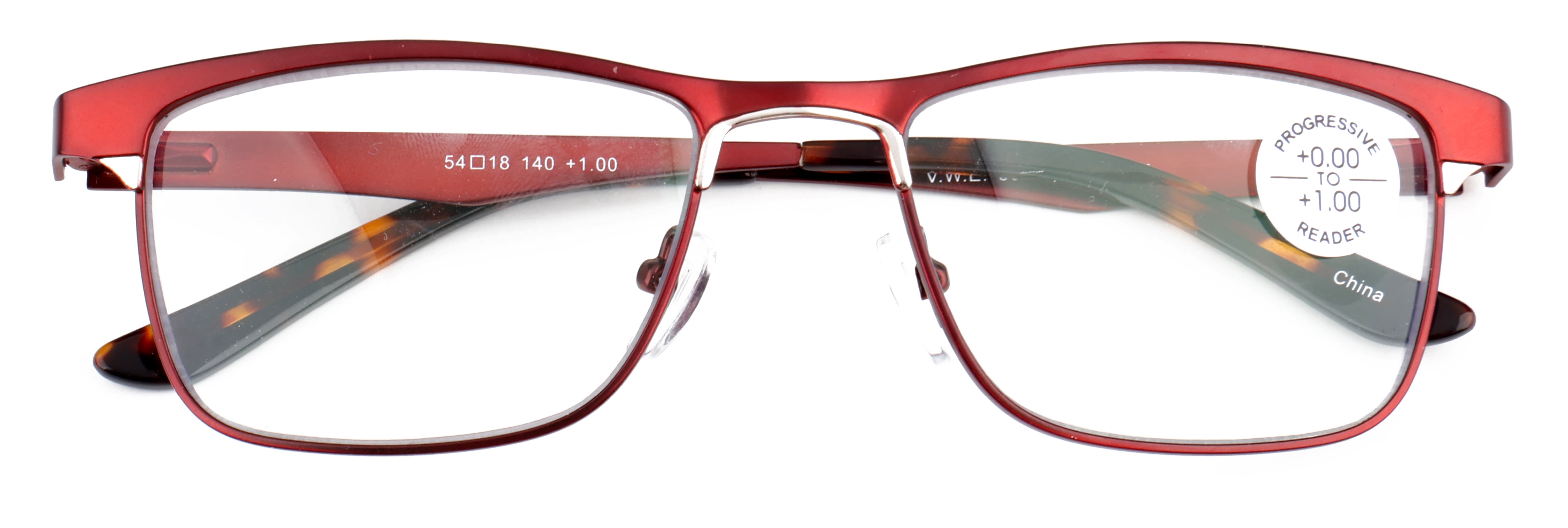 Men Large Metal Frame Clear Progressive Reading Glasses - Zero Power On Top - No Bubble 6035 +2.25