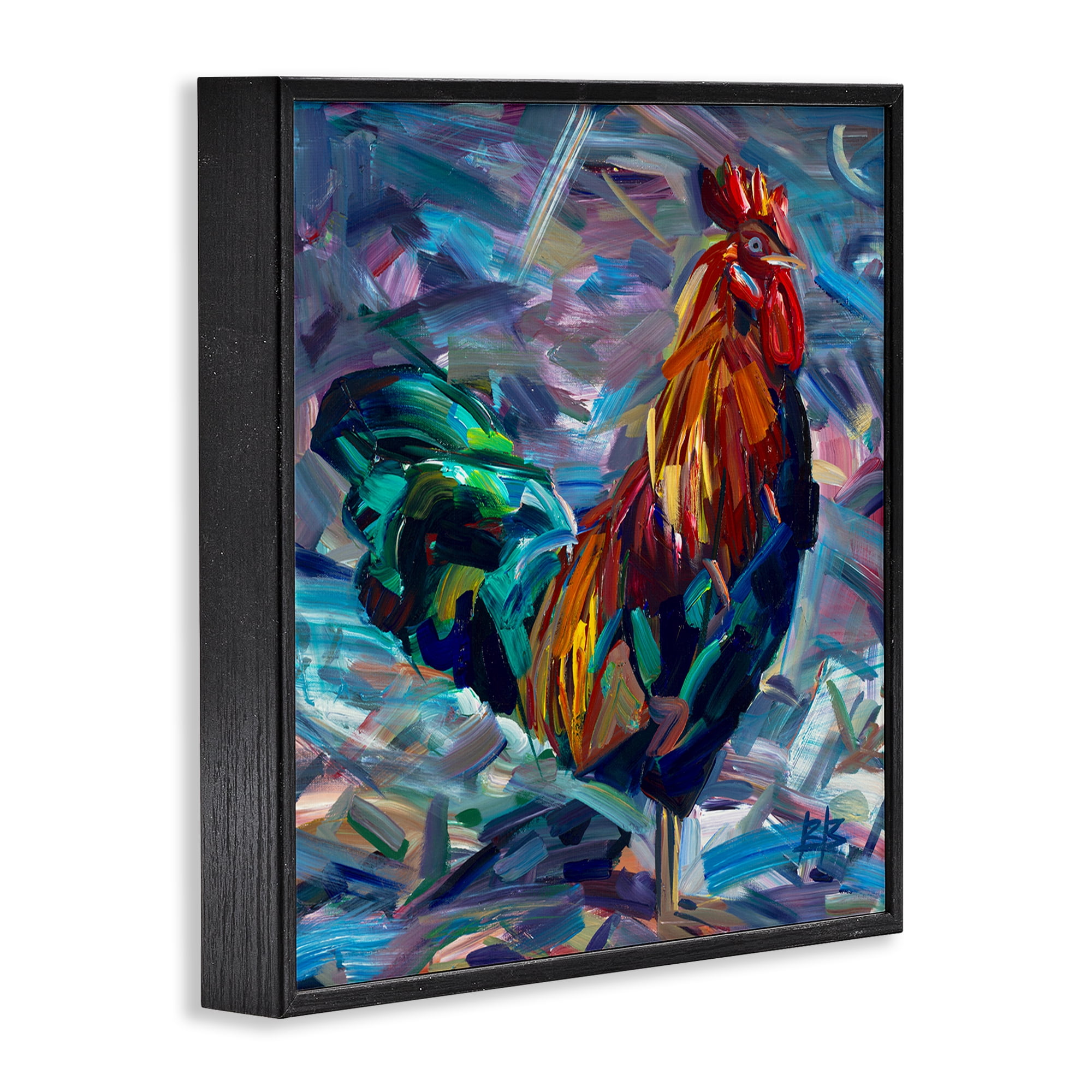 Stupell Industries Abstract Crosshatch Rooster Animals & Insects Painting Black Framed Art Print Wall Art, 24 x 24