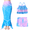 Pink and Blue, variant on SANMIO Mermaid Swimsuits For Girls 3Pcs Mermaid Tail Tankini Suits Kids Multi Ruffled Trim Halter Bathing Suit Colorful Fish Scale Pattern Set Swimwear 4-10 Years