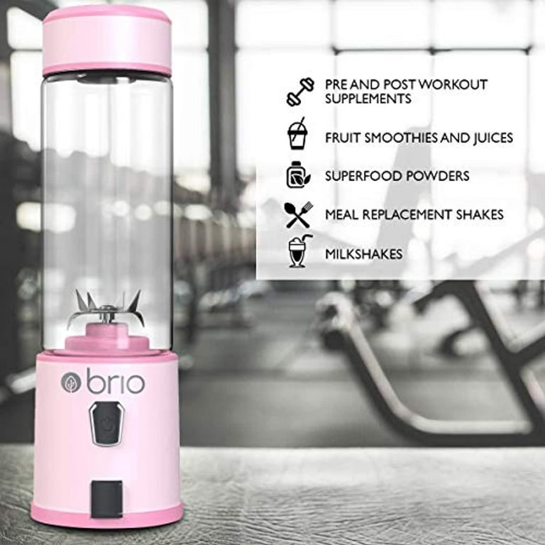 Brio Portable Blender for Shakes and Smoothies - Personal Blender for Gym &  Healthy Lifestyle, Glass Smoothie Blender - Mini Blender 450mls, Electric  Protein Shaker Bottle, Travel Blender 