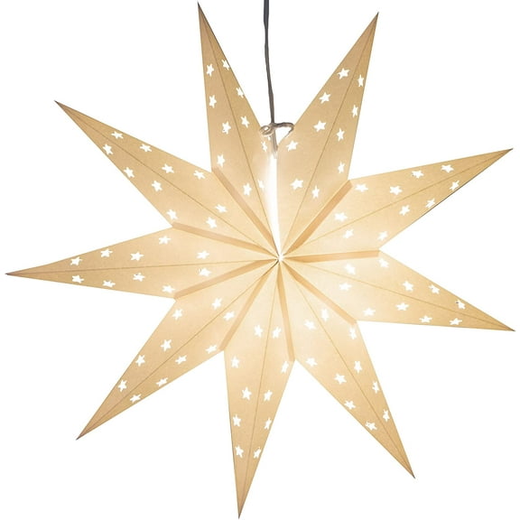White Paper Star Lantern with 12 Foot Power Cord Included, Modern , Eco-Friendly