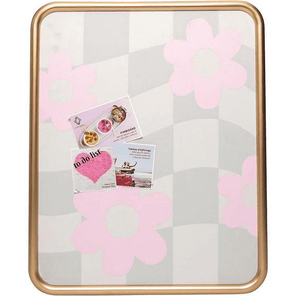 Concepts Decorative Fabric Pinboard, Framed Canvas Bulletin Board with Gold Frame, Wall Organizer, Cork Board for Bedroom, Dorm, Office — Daisy Checks Prints