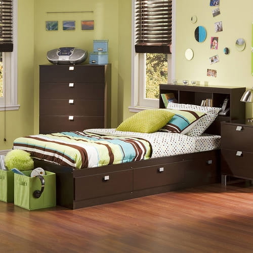 South S Spark 3 Drawer Storage Bed, Twin Bed With Bookcase Headboard And Drawers Set